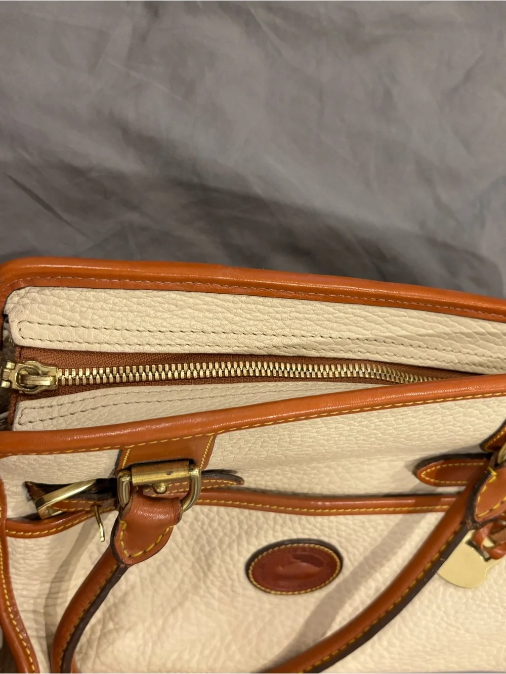 Dooney & Bourke Cream and Tan Leather Satchel